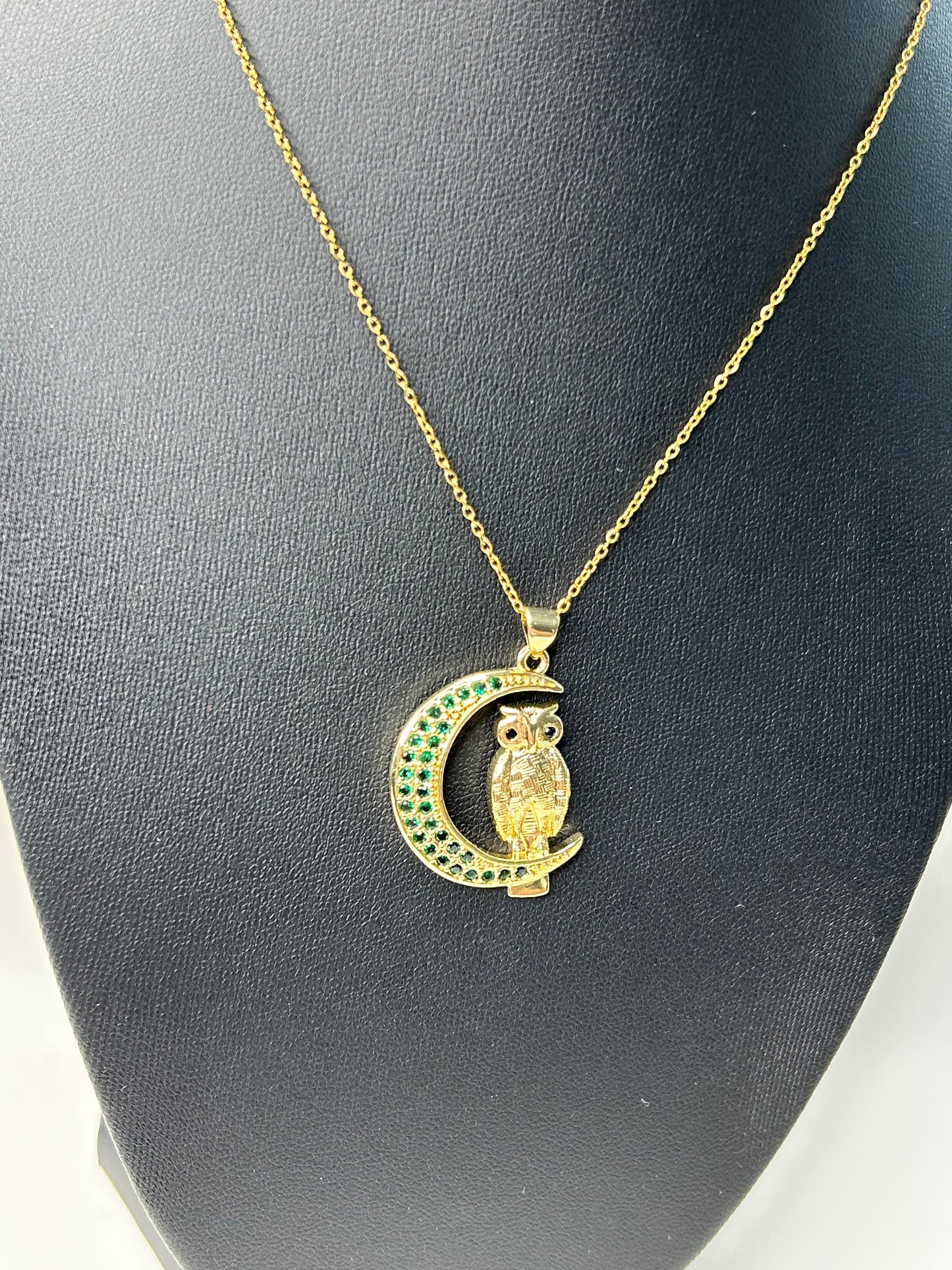 Bling Accented Owl Moon Pendant necklace