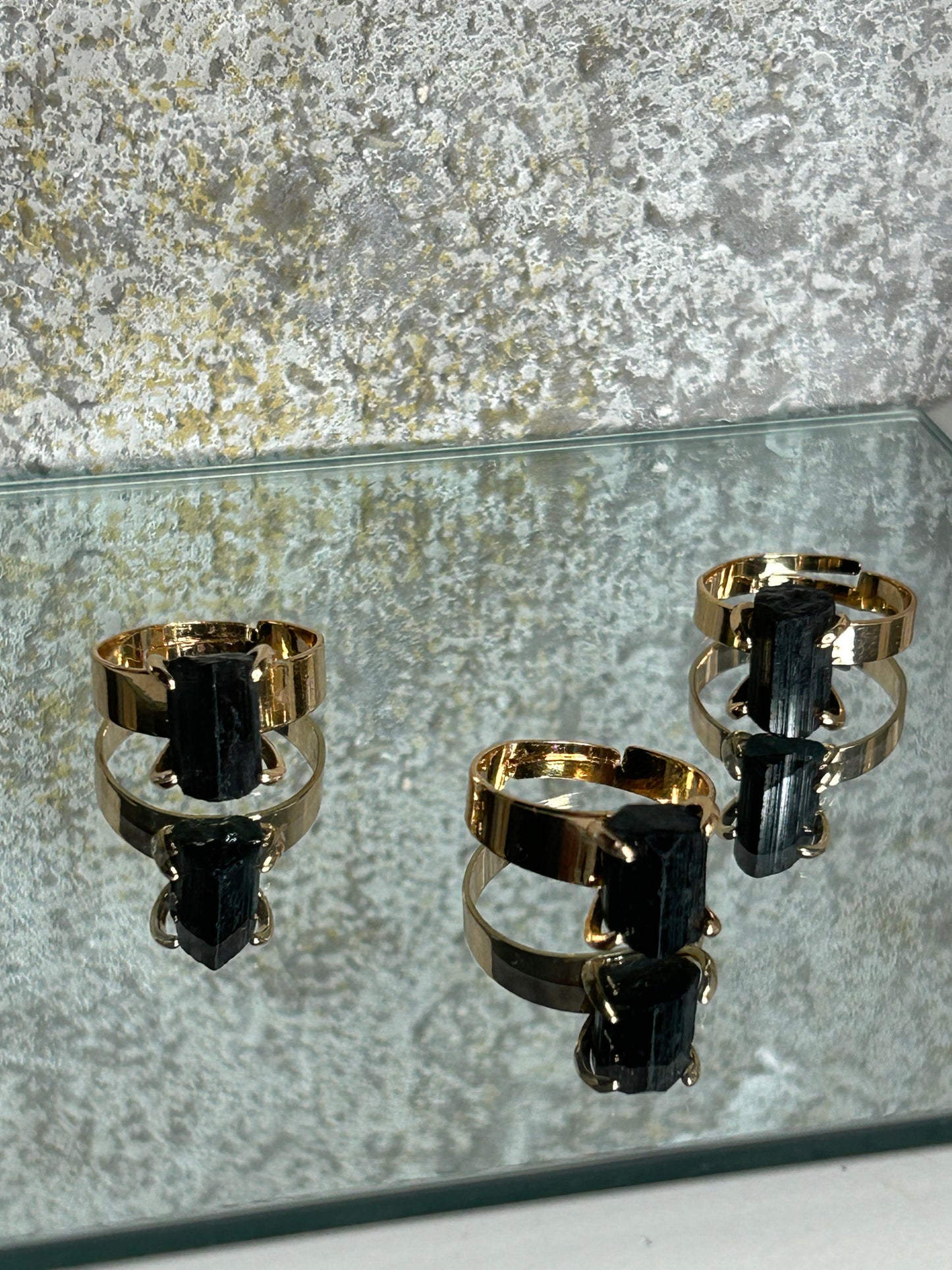 Raw Black Tourmaline gold ring