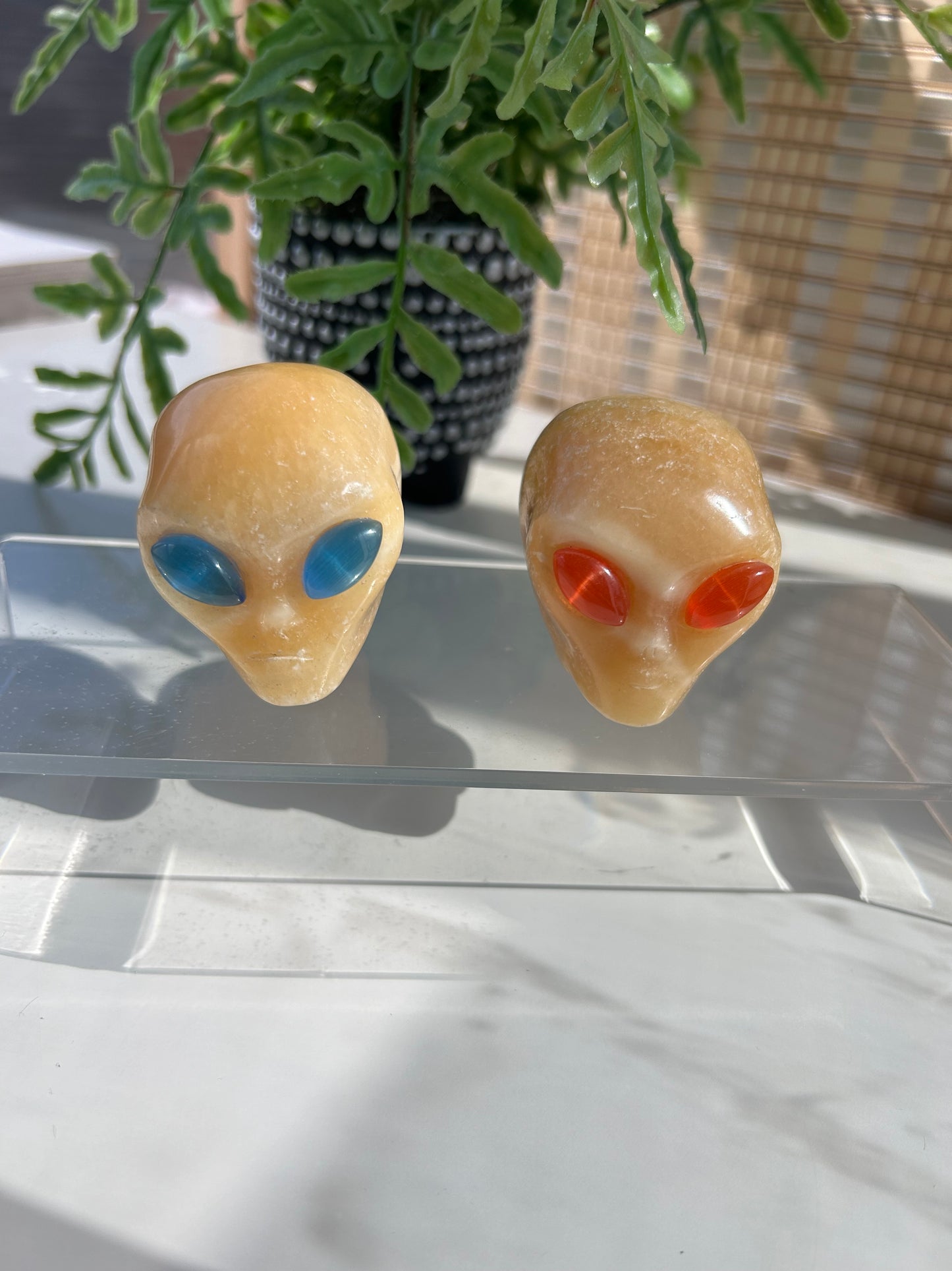 Orange Calcite Alien head carving