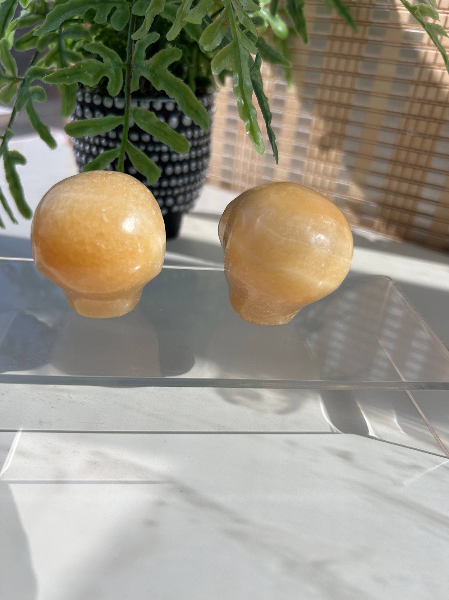 Orange Calcite Alien head carving