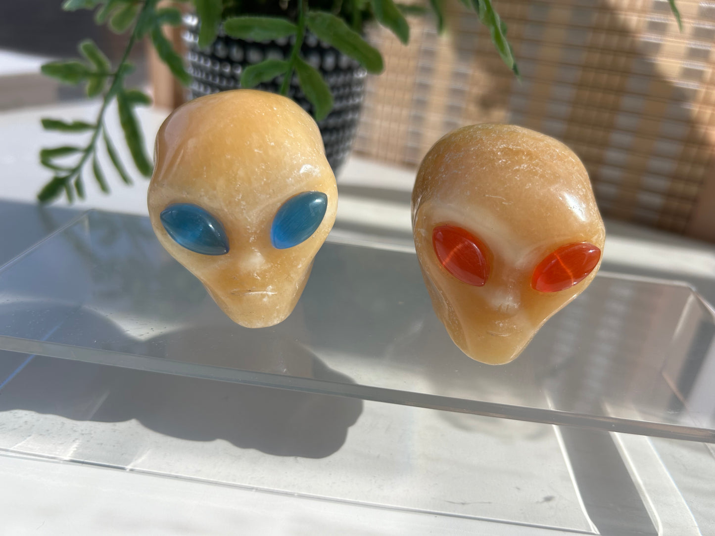 Orange Calcite Alien head carving