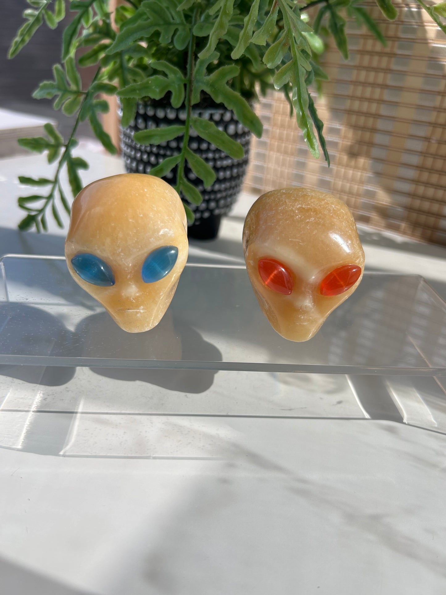 Orange Calcite Alien head carving