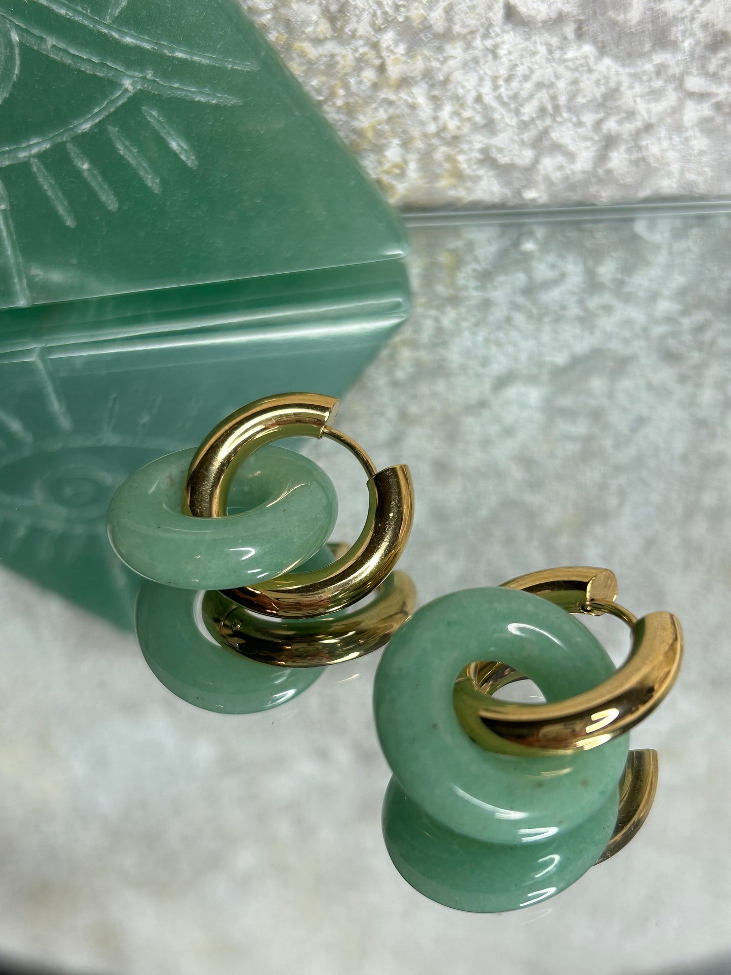 Green Aventurine 18k gold plated hoop earrings