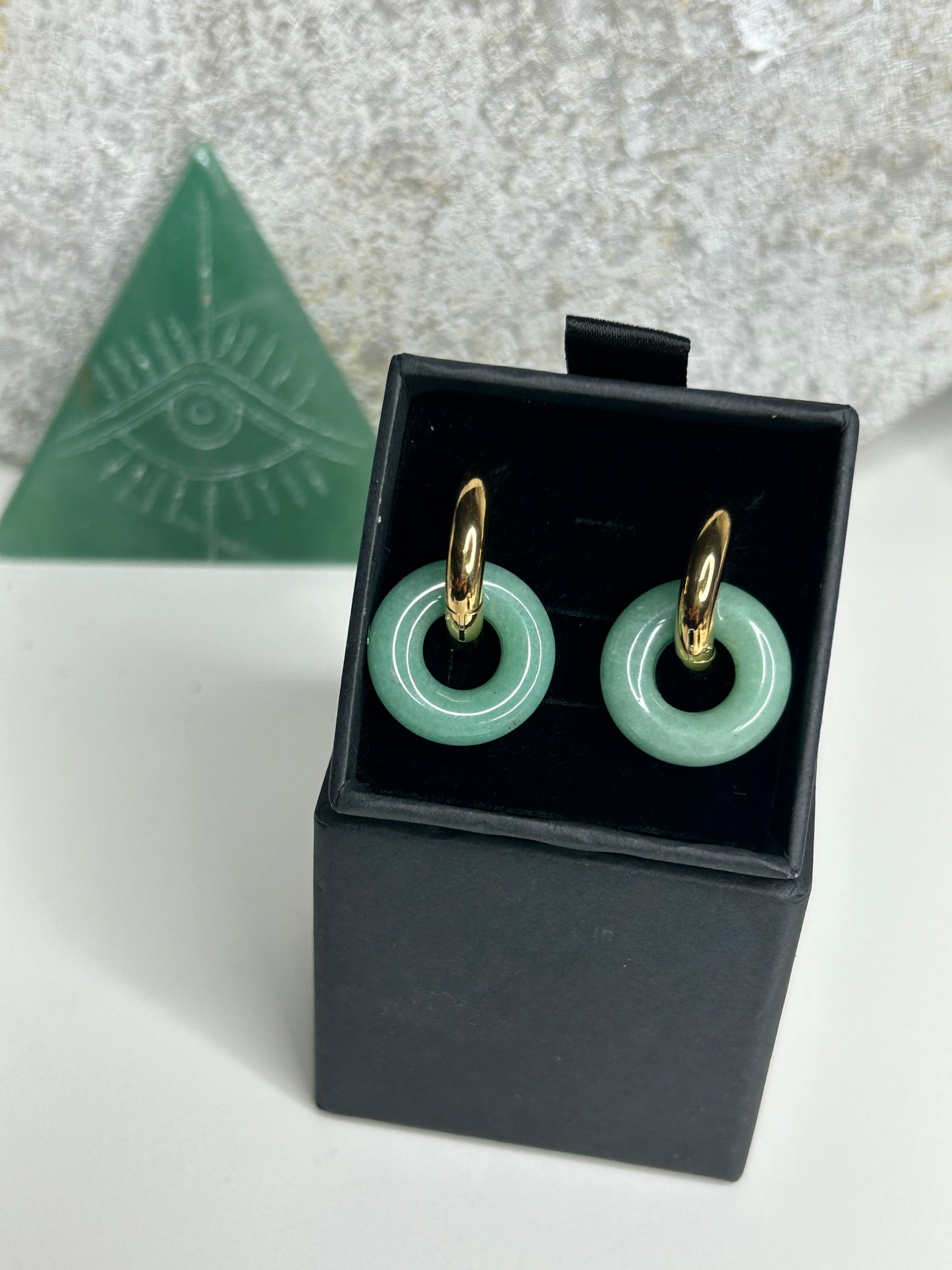 Green Aventurine 18k gold plated hoop earrings